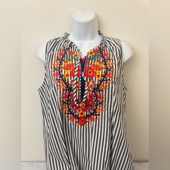 South Main Mexican Style Colorful Floral Embroidered Mini Dress Sz L Striped - Picture 2 of 7